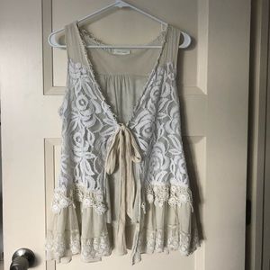 Lace white and off white tie blouse